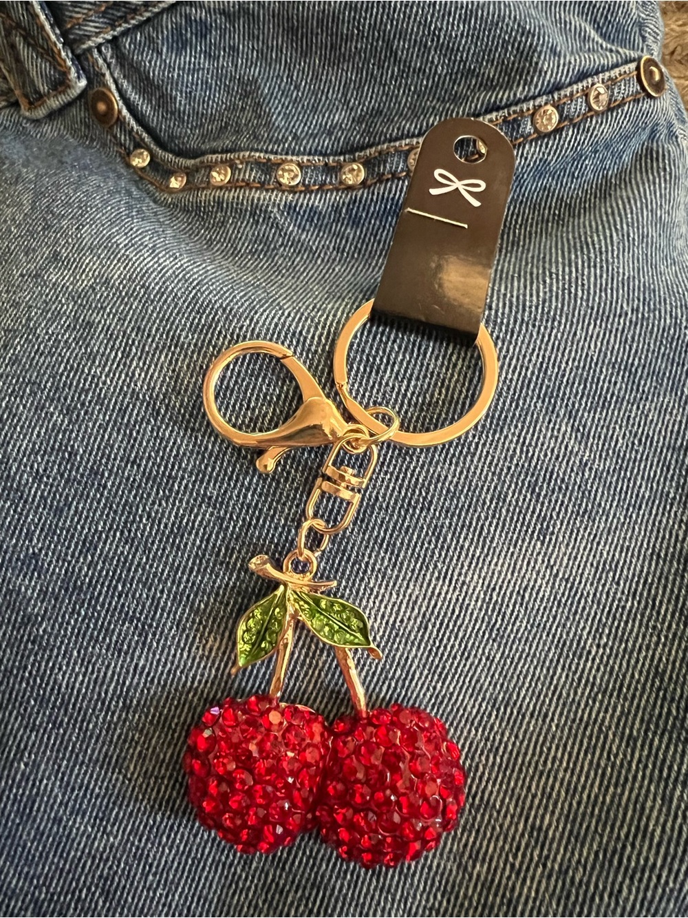 Charming Cherry Crystal Keychain - Red